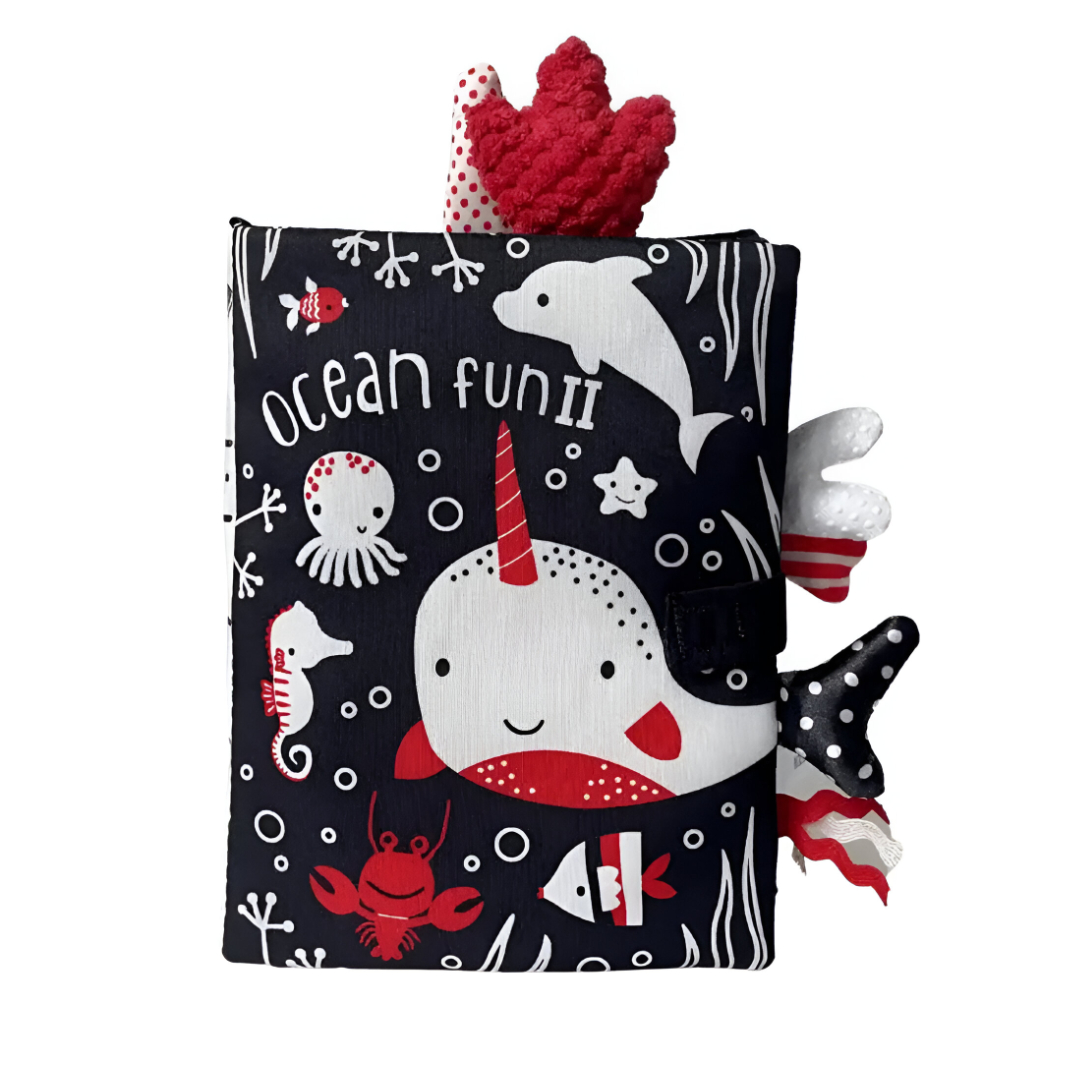 LIBRO BEBE SENSORIAL TELA DISEÑO OCEANO DARK NEGRO - 1