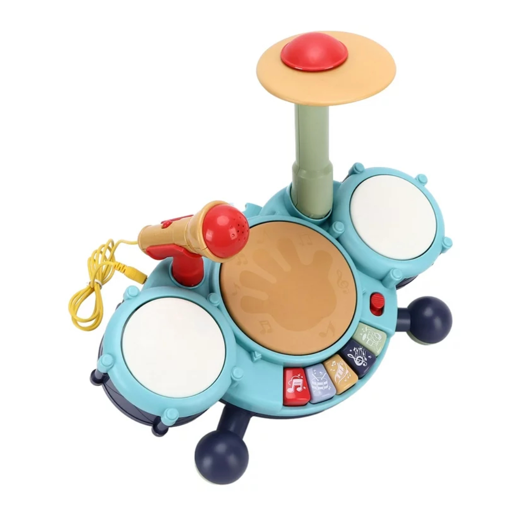 BATERÍA Y PIANO MUSICAL CON MICROFONO TURQUESA - 1