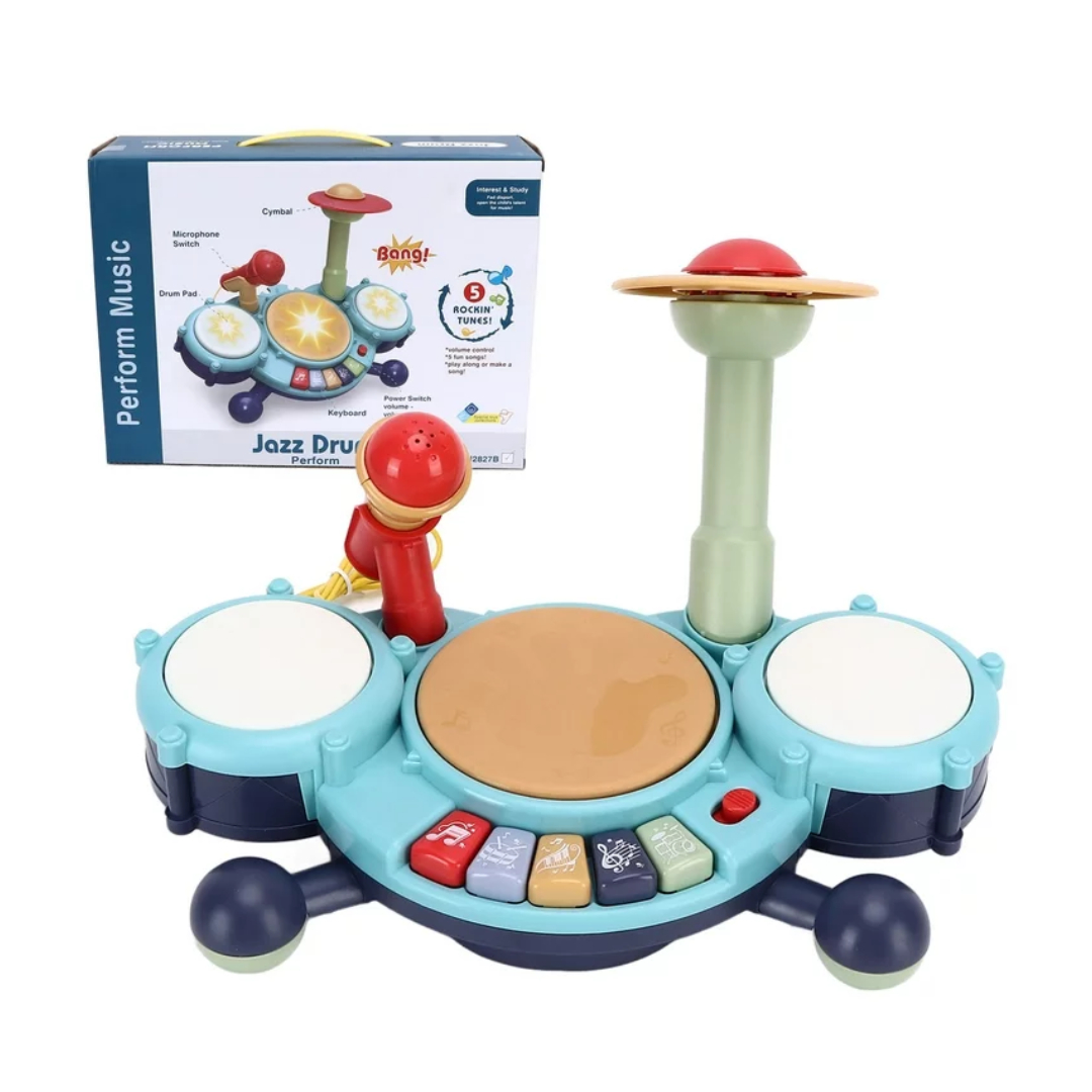 BATERÍA Y PIANO MUSICAL CON MICROFONO TURQUESA - 3