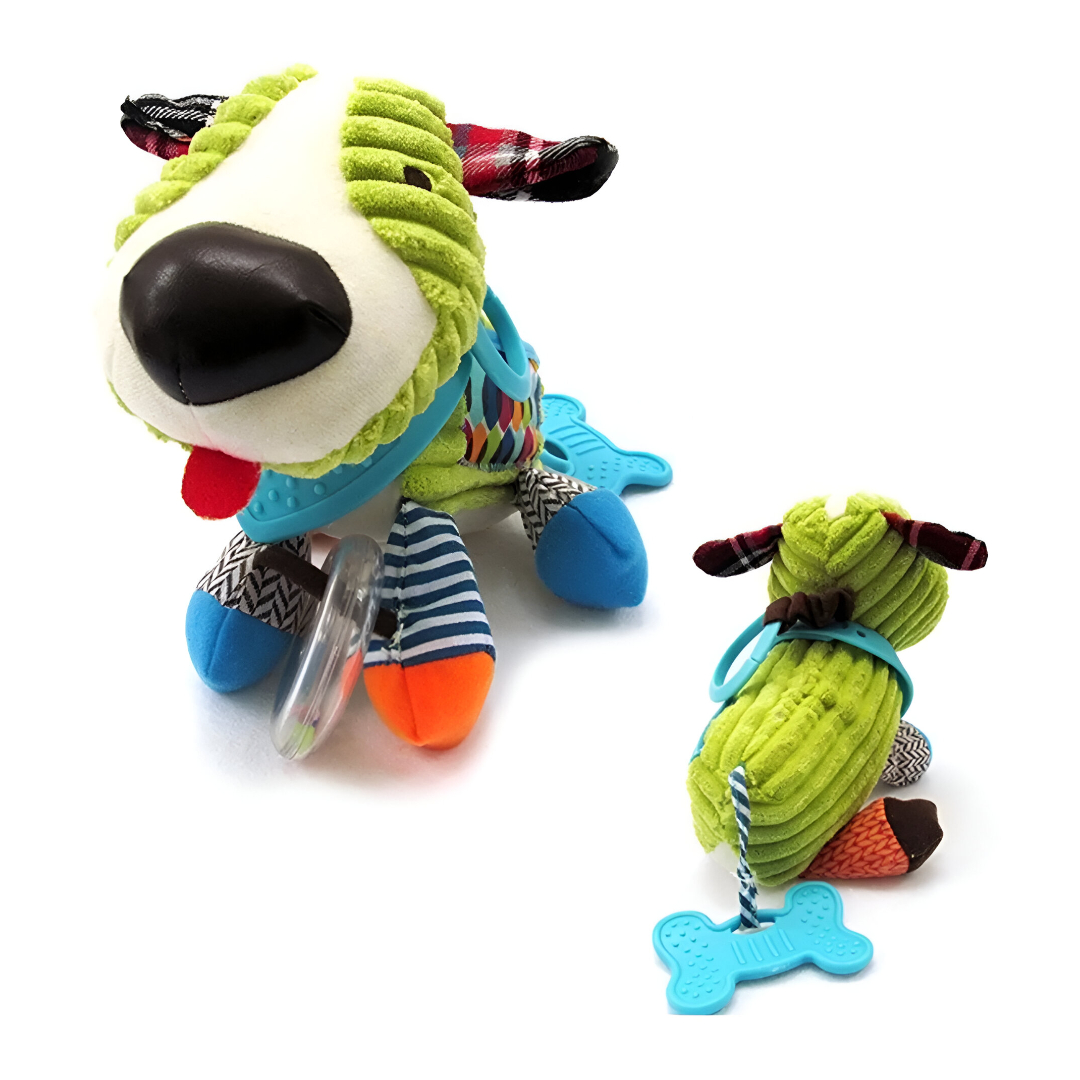 PELUCHE BEBE ESTIMULACIÓN SONAJERO PERRITO VERDE - 2
