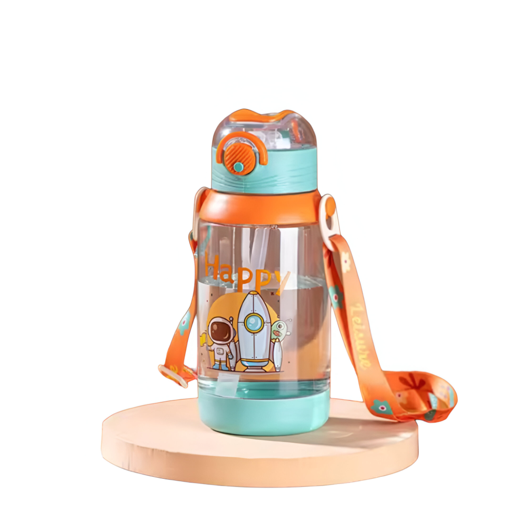 BOTELLA BEBE CON BOMBILLA Y CORREA ASTRONAUTA VERDE - 1