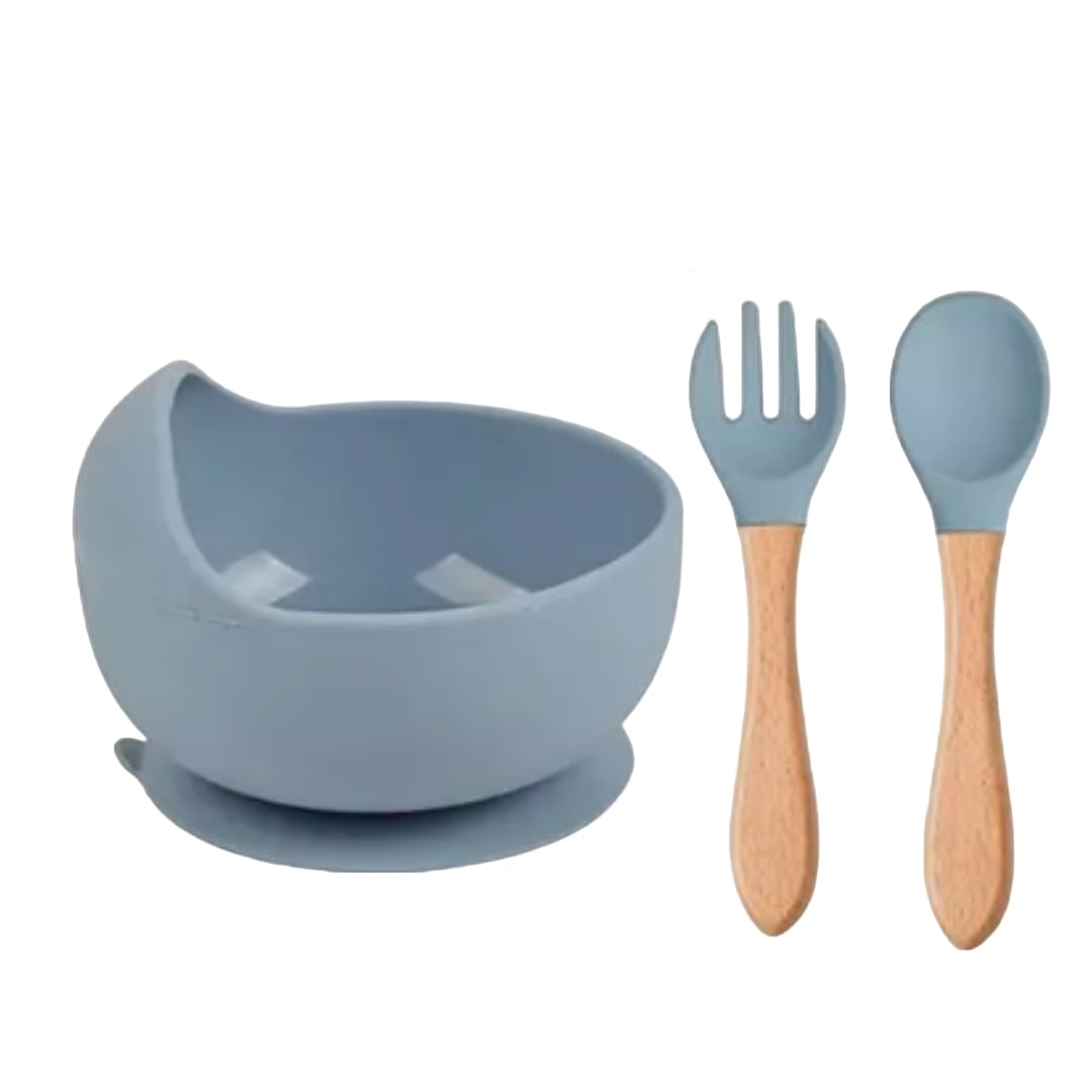 PLATO DE SILICONA CON VENTOSA Y SERVICIO GRIS AZULADO - 1
