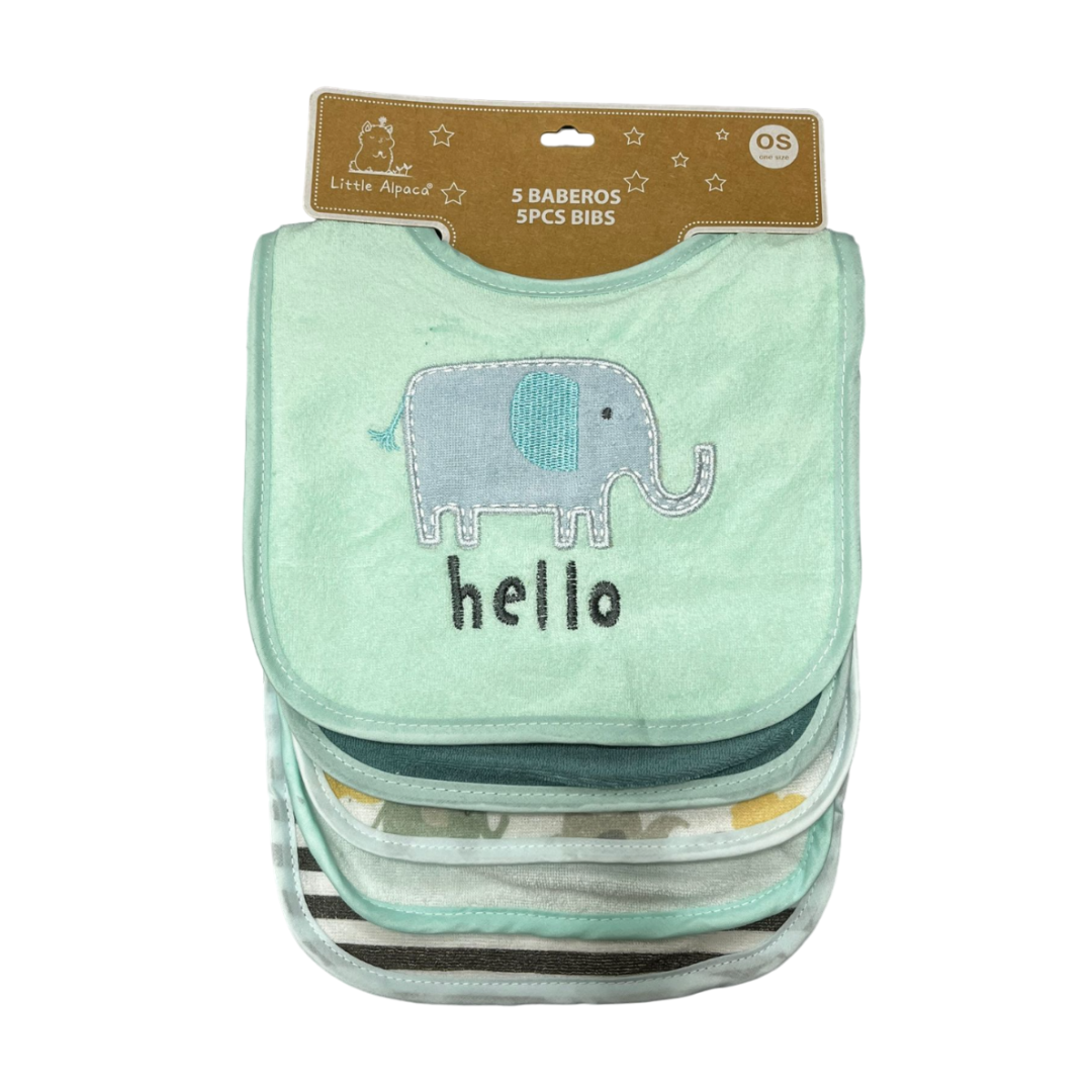 PACK X5 BABERO BEBE BEBÉ ELEFANTE MENTA - 1