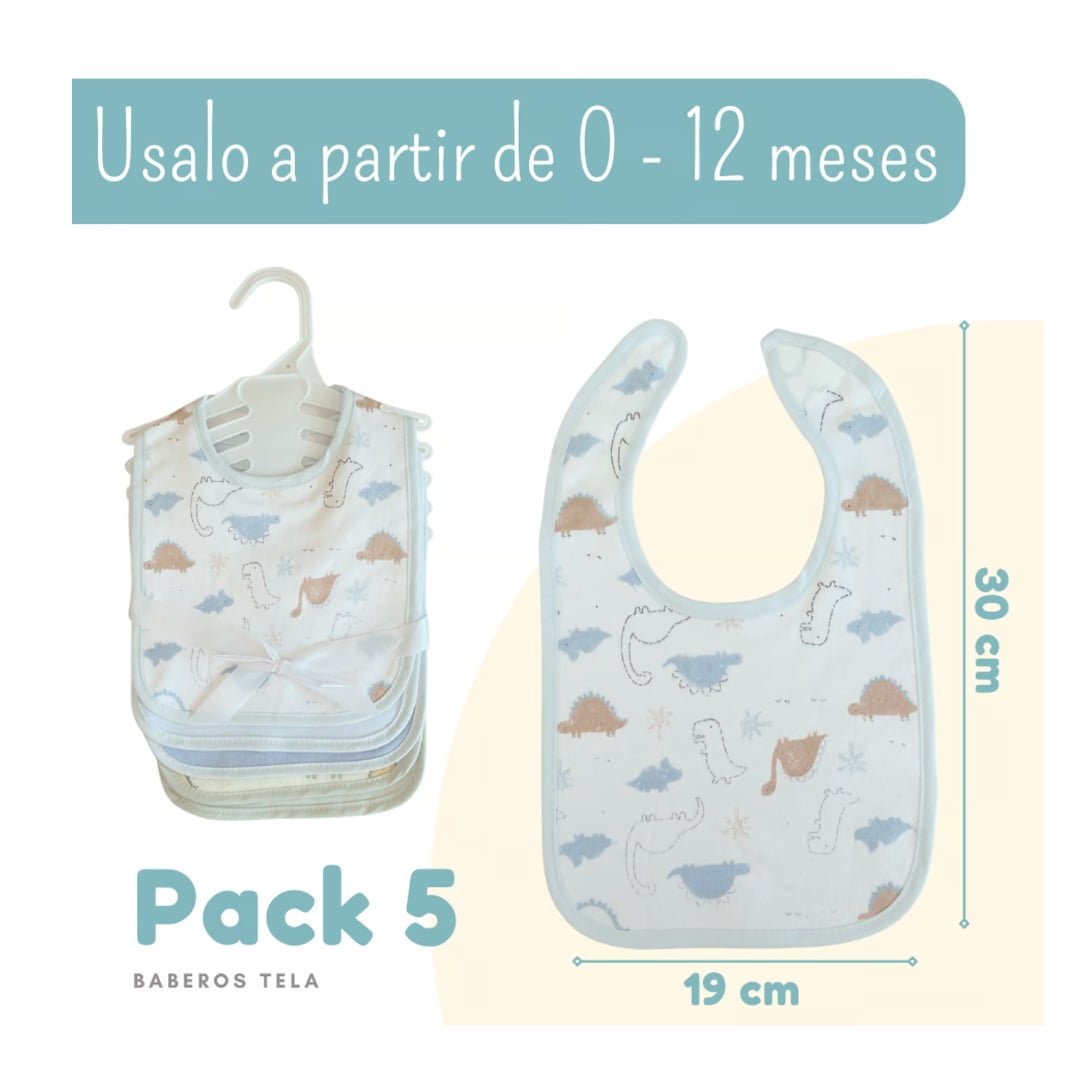 PACK X5 BABERO BEBE BEBÉ ELEFANTE MENTA - 3