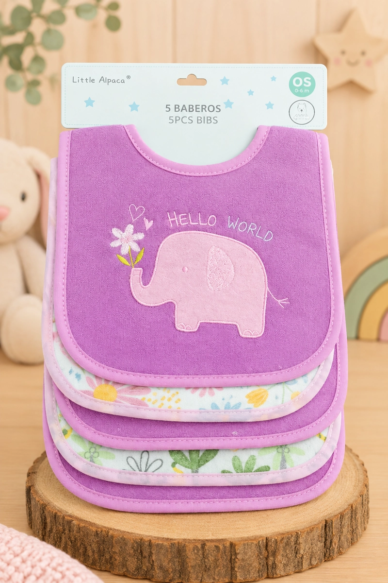PACK X5 BABERO BEBE BEBÉS ELEFANTE ROSADO - 1