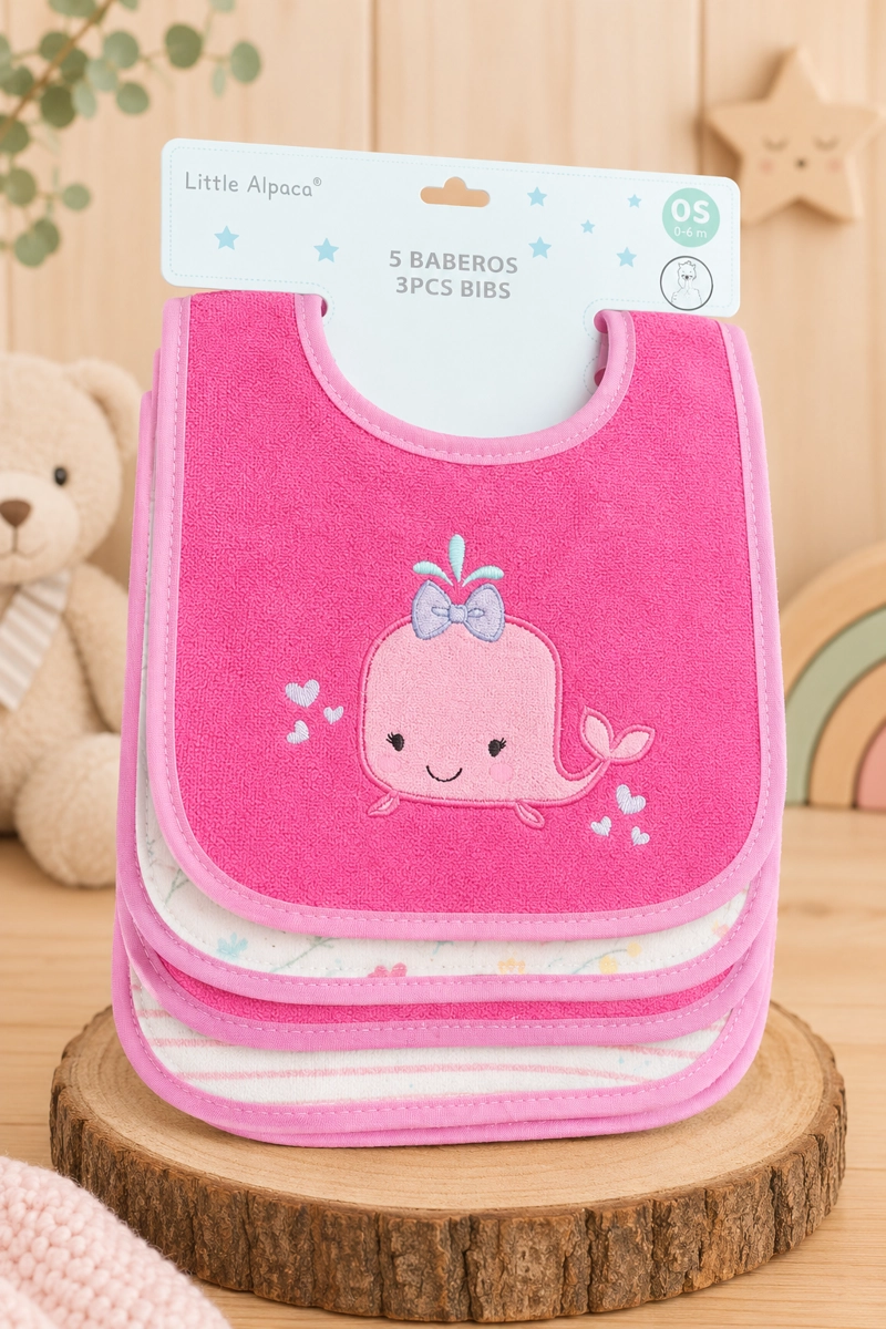 PACK X5 BABERO BEBE BEBÉS BALLENA ROSADO - 1