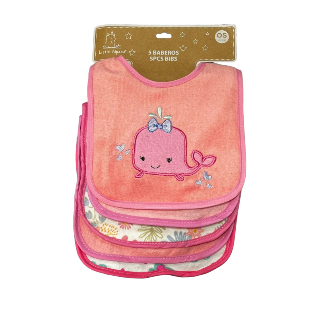 PACK X5 BABERO BEBE BEBÉS BALLENA ROSADO - 1