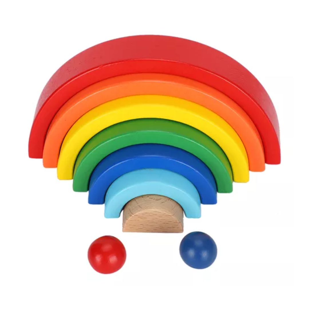 JUGUETE BEBE MULTICOLOR ARCOÍRIS DE COLORES 9 PIEZAS MADERA - 1