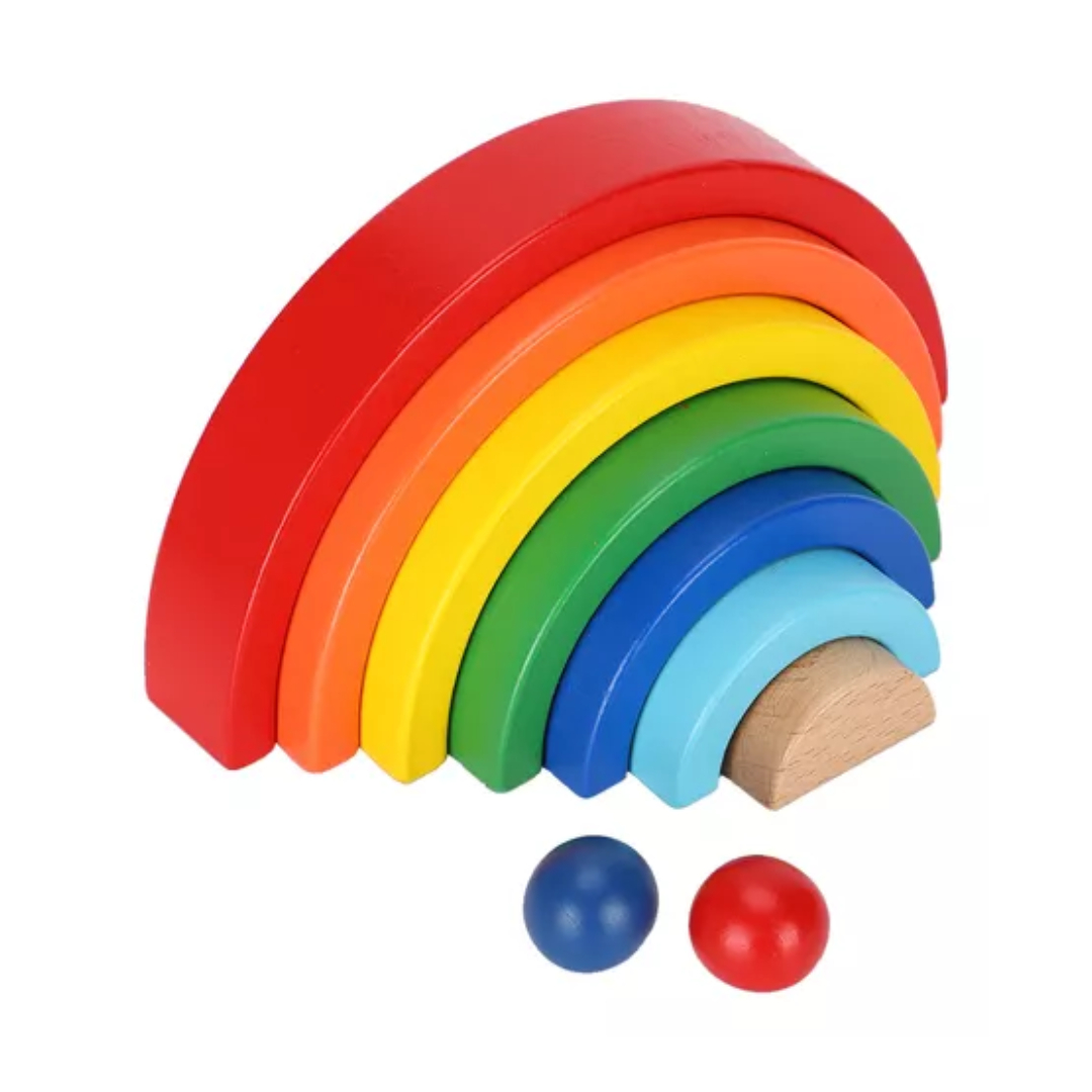 JUGUETE BEBE MULTICOLOR ARCOÍRIS DE COLORES 9 PIEZAS MADERA - 3