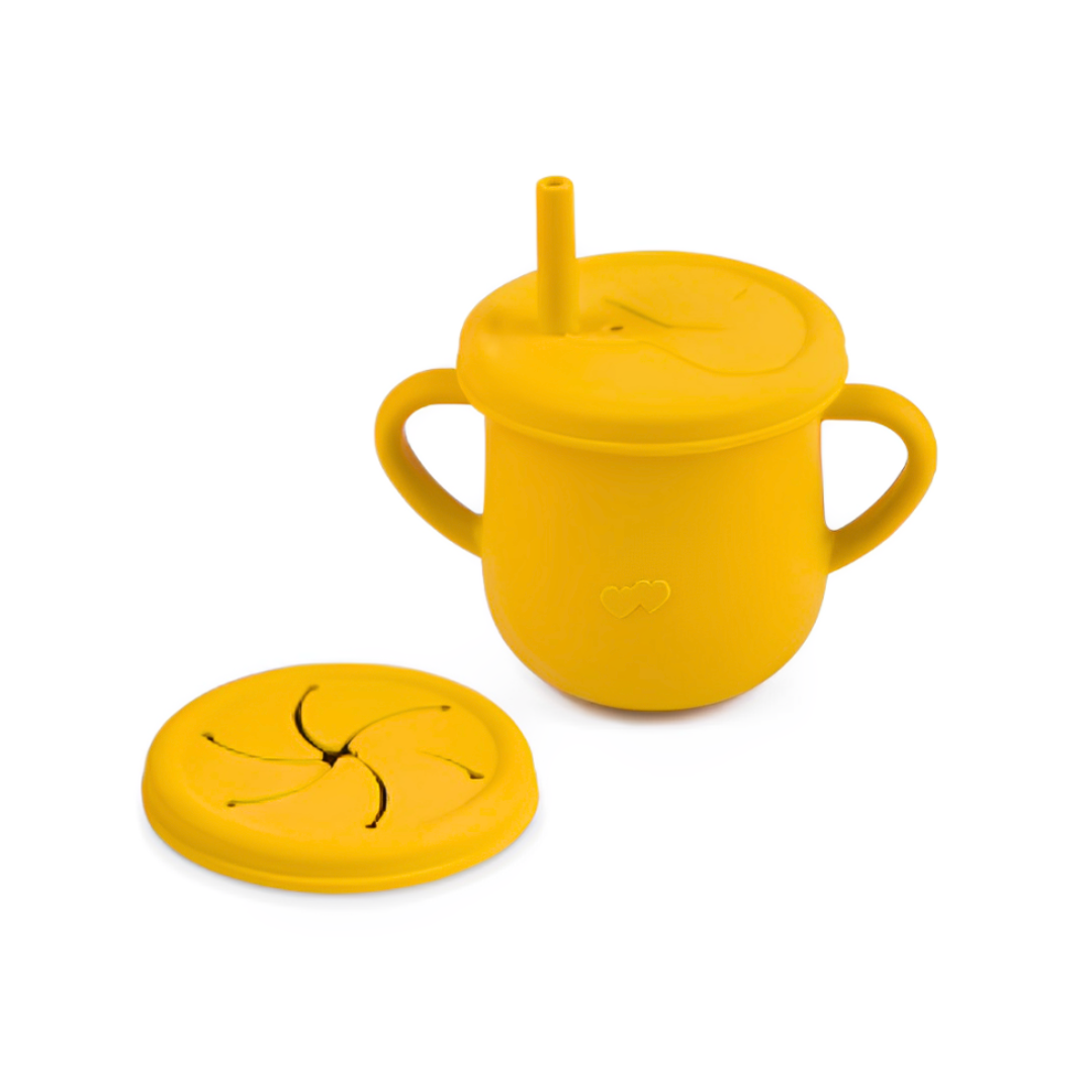 VASO BEBE SNACK DOBLE TAPA AMARILLO SILICONA - 2