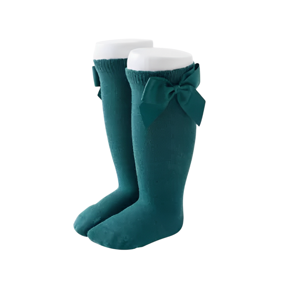 CALCETAS ALGODÓN NIÑA VERDE ITALIANO LAZO - 1