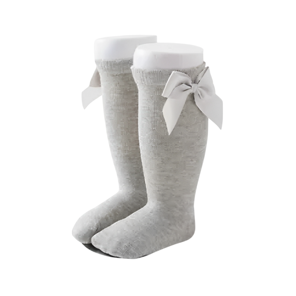 CALCETAS ALGODÓN NIÑA GRIS ITALIANO LAZO - 1