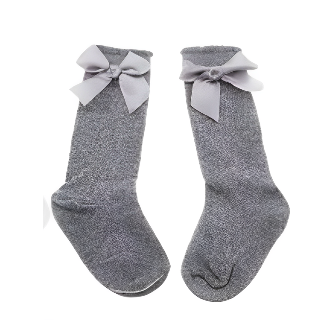 CALCETAS ALGODÓN NIÑA GRIS ITALIANO LAZO - 2