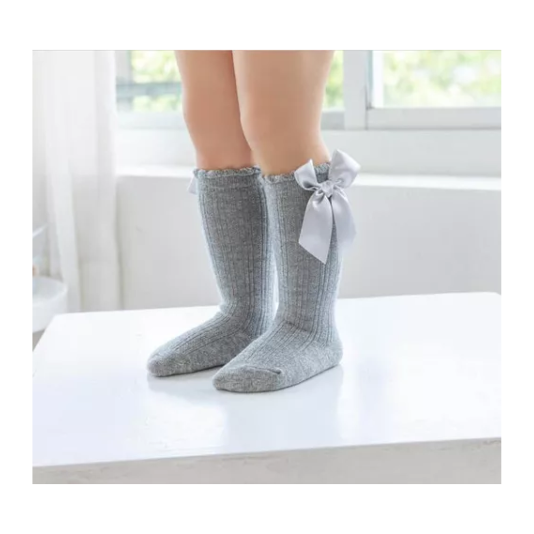 CALCETAS ALGODÓN NIÑA GRIS ITALIANO LAZO - 3