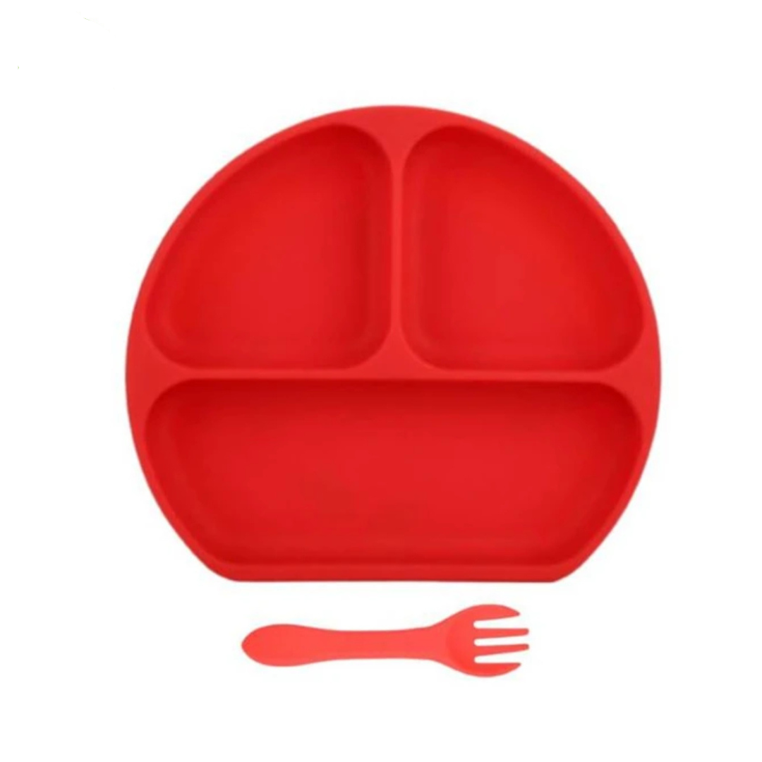PLATO CIRCULAR CON SERVICIO DE SILICONA ROJO - 1