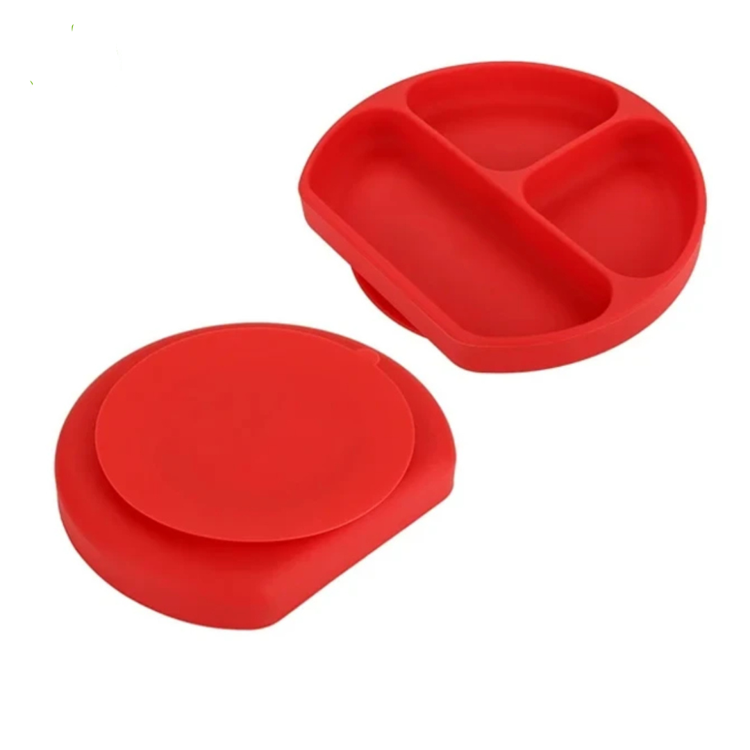 PLATO CIRCULAR CON SERVICIO DE SILICONA ROJO - 2