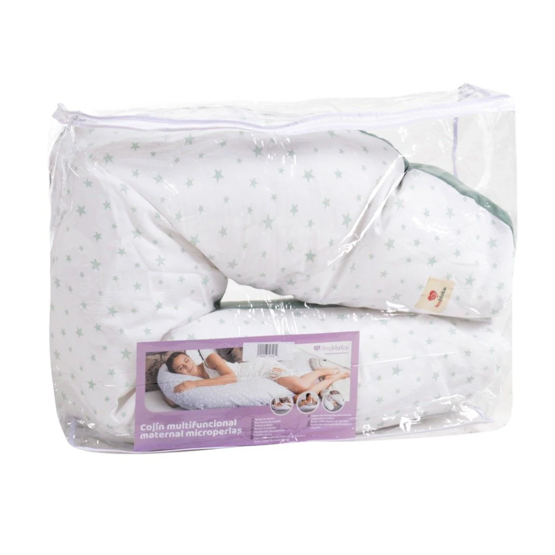COJÍN MATERNAL MULTIFUNCIONAL BLANCO VERDE MICROPERLAS - 1