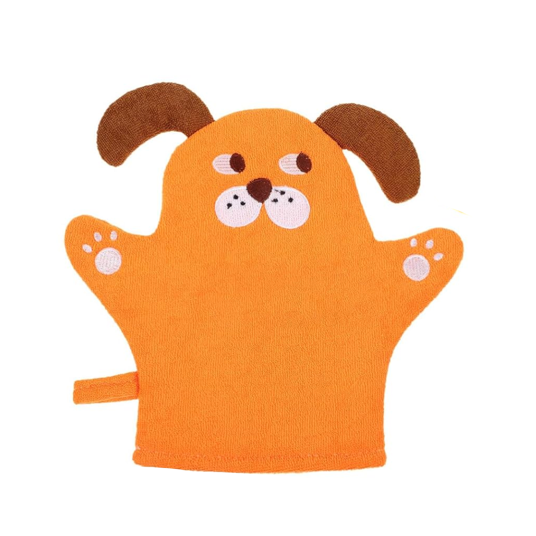GUANTE DE BAÑO DISEÑO PERRITO NARANJO - 1