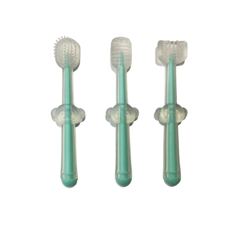 PACK 3 CEPILLOS DENTALES SILICONA PARA BEBÉS MENTA - 1