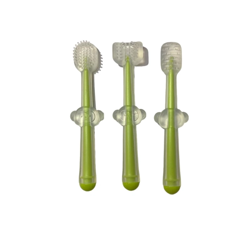 PACK 3 CEPILLOS DENTALES SILICONA PARA BEBÉS VERDE - 1