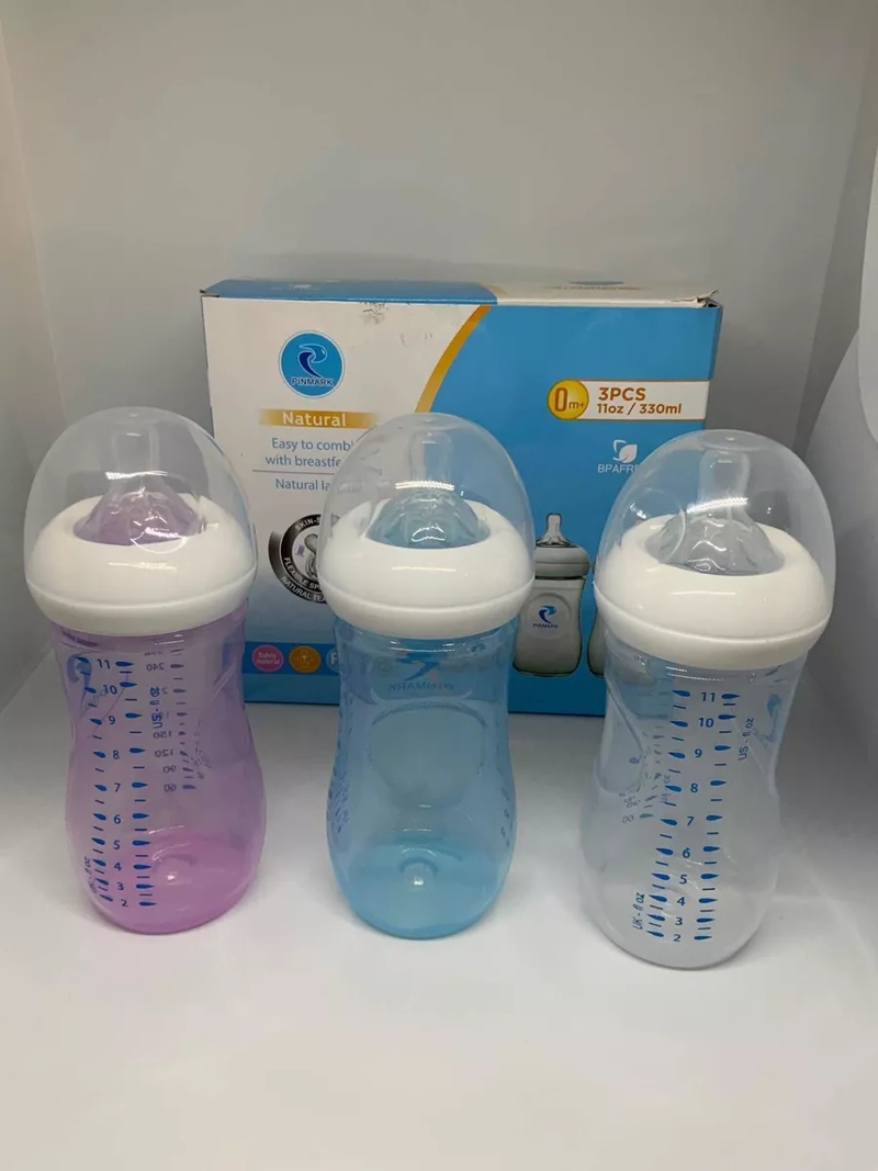 SET 3 MAMADERAS 330ML PINMARK LIBRE BPA TRANSPARENTE - 1