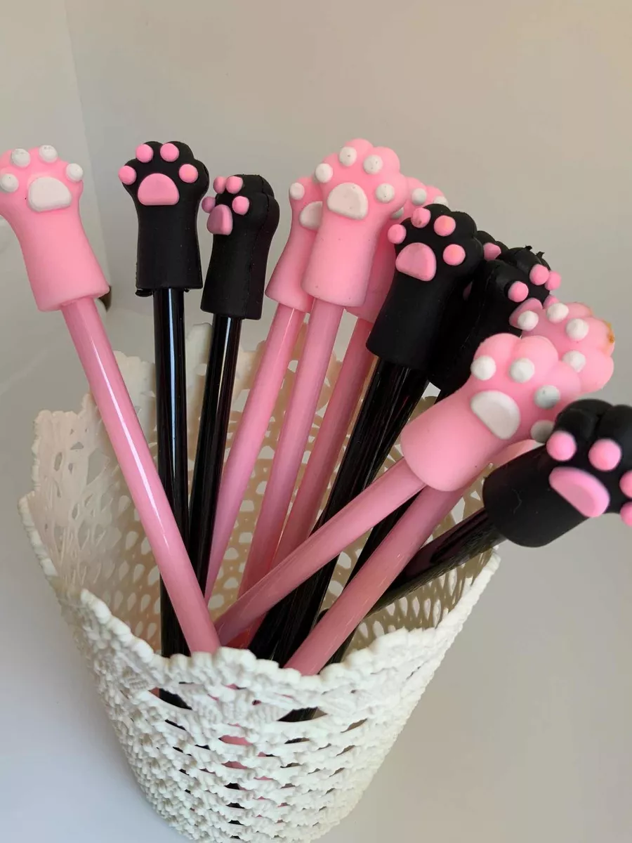 SET X12 LÁPICES GARRITA DE GATITO NEGRO ROSADO KAWAII - 1