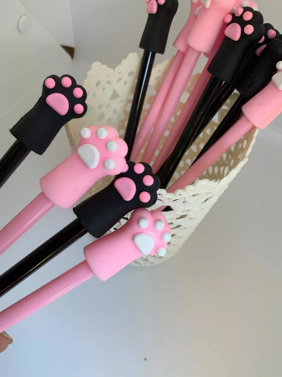 SET X12 LÁPICES GARRITA DE GATITO NEGRO ROSADO KAWAII - 2