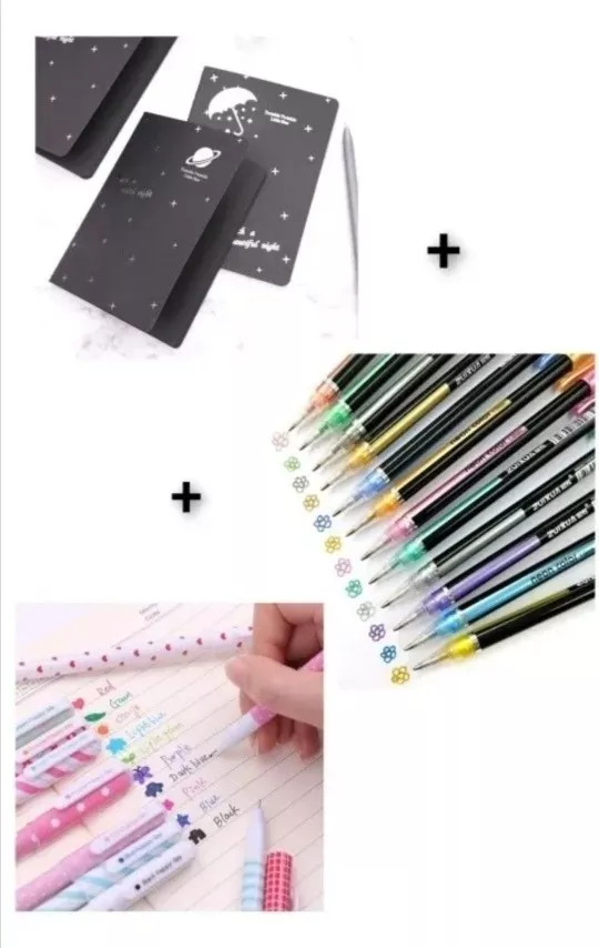 SET LAPICES METALIZADOS + LAPICES GEL + LIBRETA NEGRA - 1