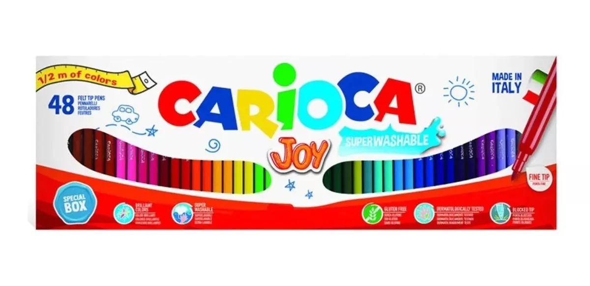 PLUMONES CARIOCA LAVABLE 48 COLORES CAJA MEDIO METRO - 1