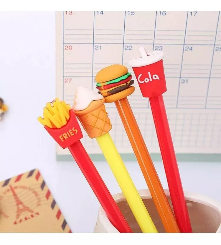 SET X12 LÁPICES GEL DISEÑO HAMBURGUESAS PAPITAS KAWAII - 1