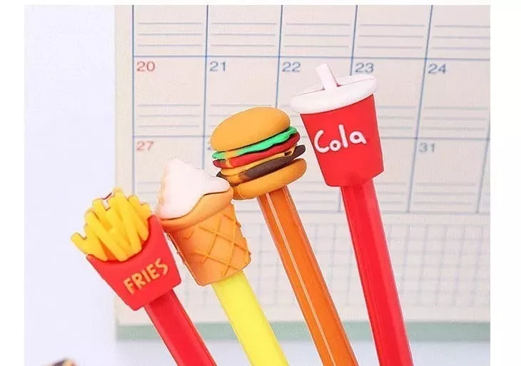 SET X12 LÁPICES GEL DISEÑO HAMBURGUESAS PAPITAS KAWAII - 2