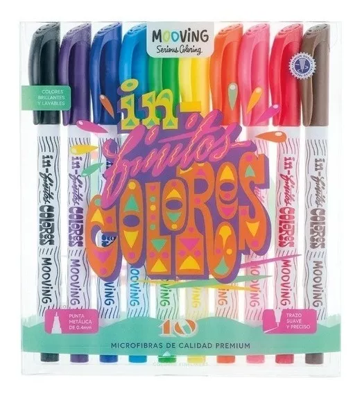 SET 10 MARCADORES INFINITOS COLORES MICROFIBRAS0.4MM MOOVING - 1