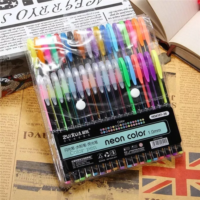 SET 36 LÁPIZ GEL NEON CON PURPURINA ELUN STORE - 2