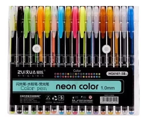 LÁPIZ GEL NEÓN FLUOR METALIZADOS 18 COLORES - 1