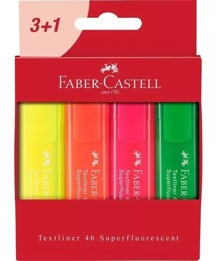 DESTACADOR MARCADOR SUPERFLUORESCENTE FABER CASTELL 4 UNID - 1