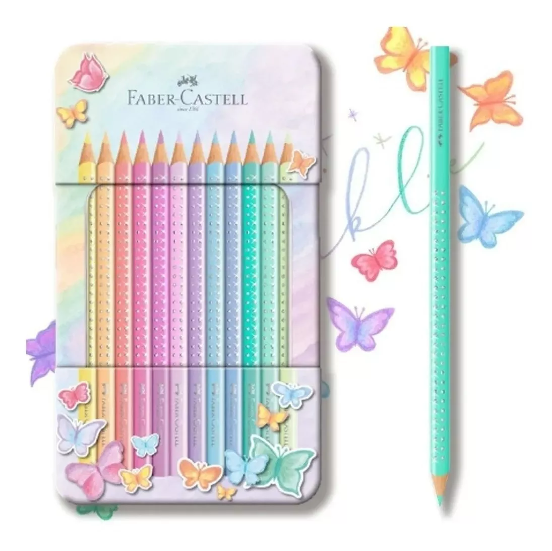 LÁPICES FABER-CASTELL FABER CASTELL SPARKLE 12 COLORES PASTEL CAJA METAL - 1