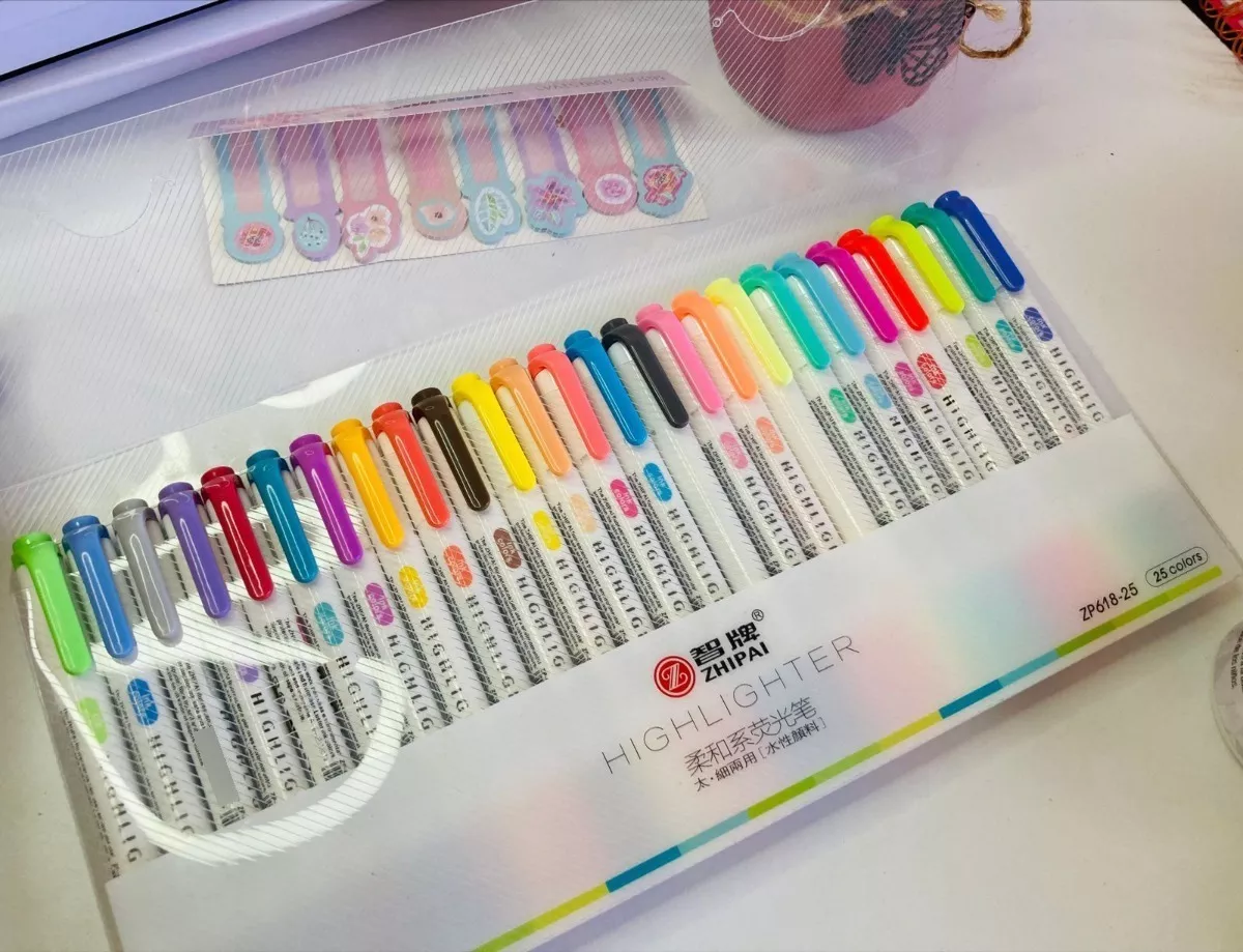 PLUMONES DOBLE PUNTA DESTACADORES HIGHLIGHTER 25 COLORES - 1