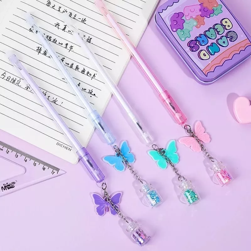 SET X12 LÁPICES TINTA GEL DISEÑO MARIPOSAS COLGANTES KAWAII - 1