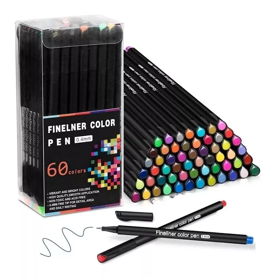 LÁPICES FINELINER 04MM 60 COLORES PUNTA FINA COLORES PEN - 1