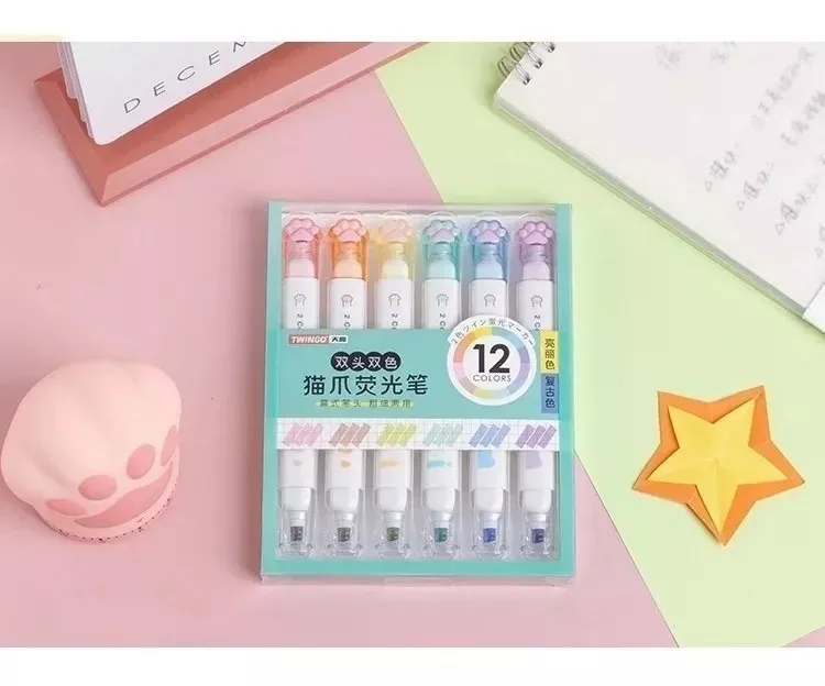 SET DESTACADORES GARRITA GATO DOBLE PUNTA 12 COLORES - 1