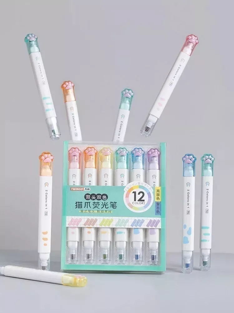 SET DESTACADORES GARRITA GATO DOBLE PUNTA 12 COLORES - 3