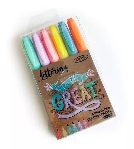 MARCADOR ARTEL PUNTA PICEL BRUSH LETTERING 6 COLORES PASTEL - 1