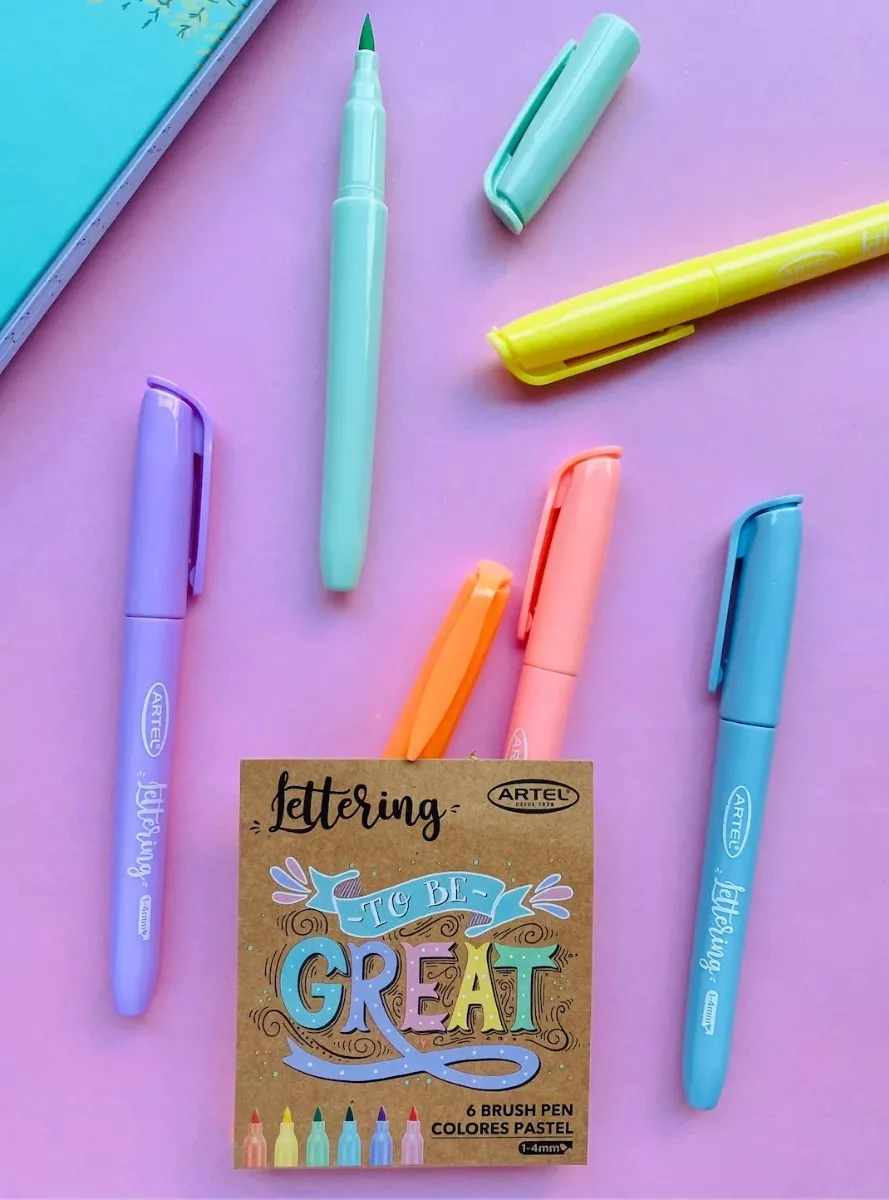 MARCADOR ARTEL PUNTA PICEL BRUSH LETTERING 6 COLORES PASTEL - 2