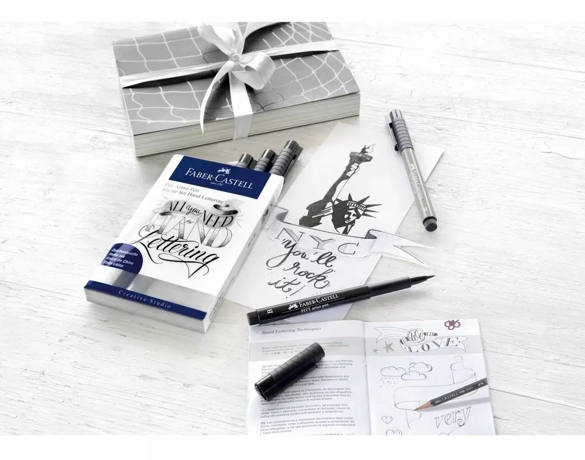 SET 8 MARCADORES LETTERING FABER-CASTELL TONOS NEGROS FABER CASTELL - 2
