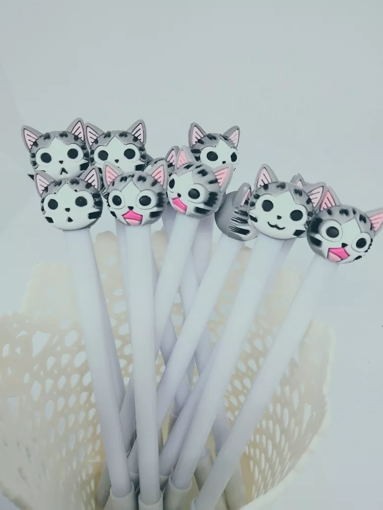 SET X12 LÁPICES GEL 038 GATITO PLOMO RAYAS DISEÑO KAWAII - 5