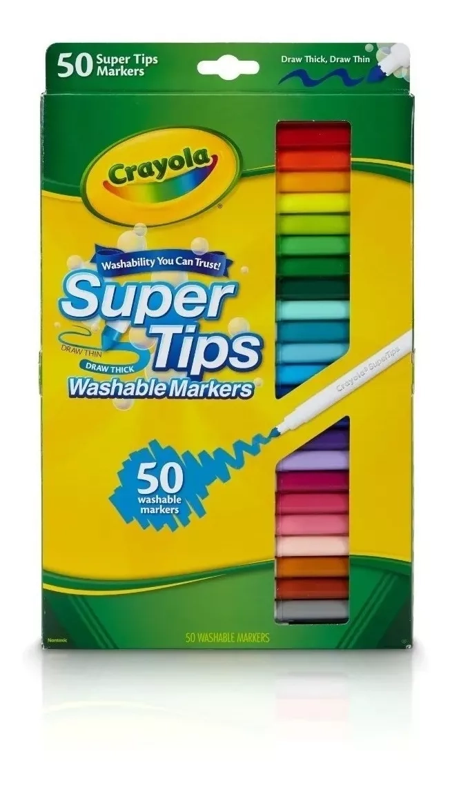 SUPER TIPS CRAYOLA 50 UNIDADES MARCADORES LAVABLES DE TINTA - 1