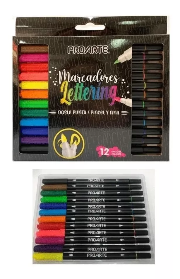 MARCADOR PROARTE DOBLE PUNTA 12 COLORES LETTERING - 1