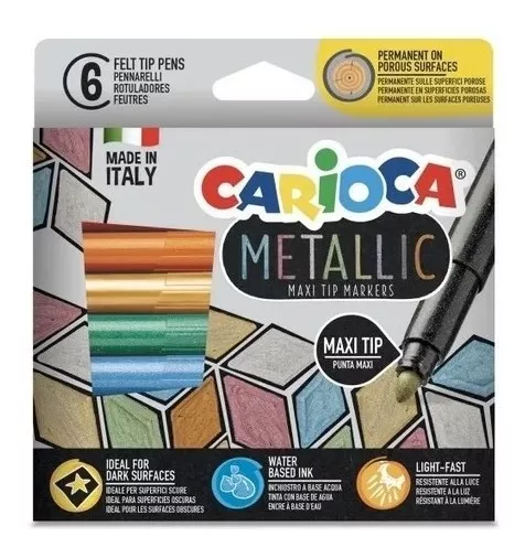 MARCADORES CARIOCA PLUMONES MAXI METALLIC 6 COLORES - 1