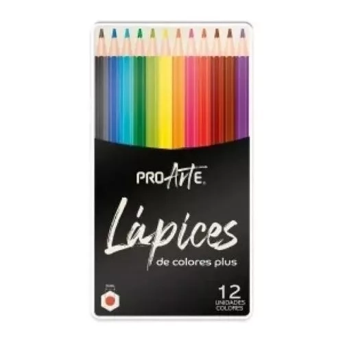 12 LAPICES DE COLORES PLUS PROARTE CAJA METALICA - 1