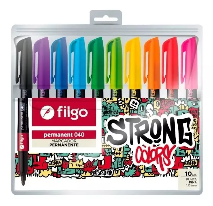 PLUMONES MARCADORES PERMANENTES PERMANENTES FILGO STRONG 10 COLORES - 1